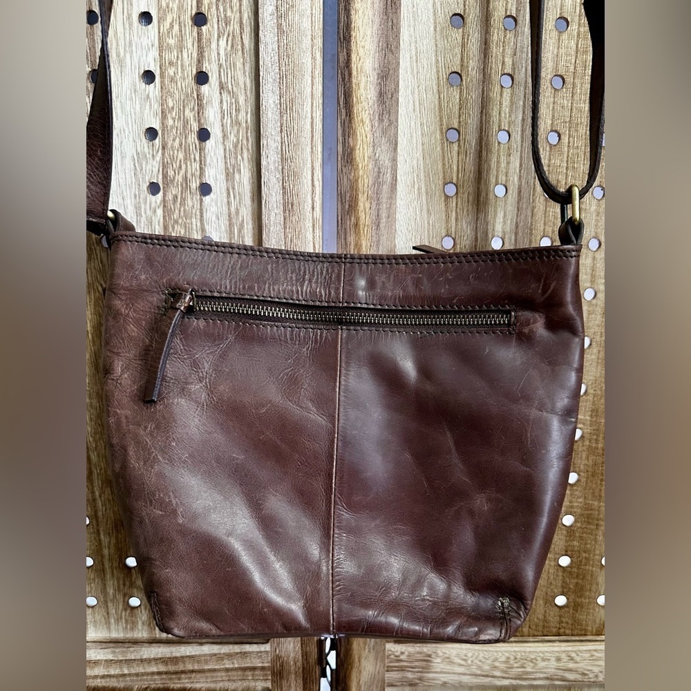 Born Chocolate Brown Leather Crossbody Messenger Bag with Antique Brass Hardware - Picture 4 of 10